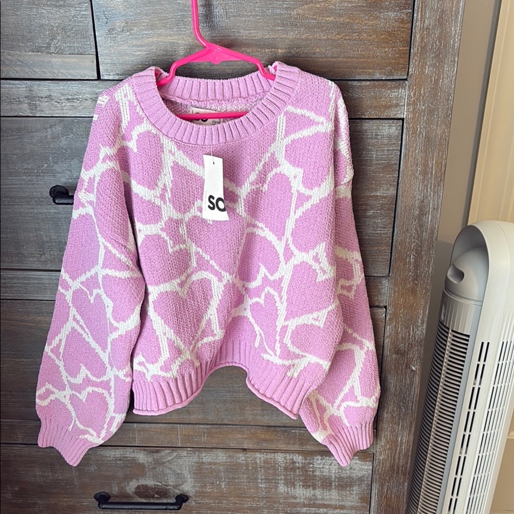 SO Cozy Pink and White Crew Neck Sweater